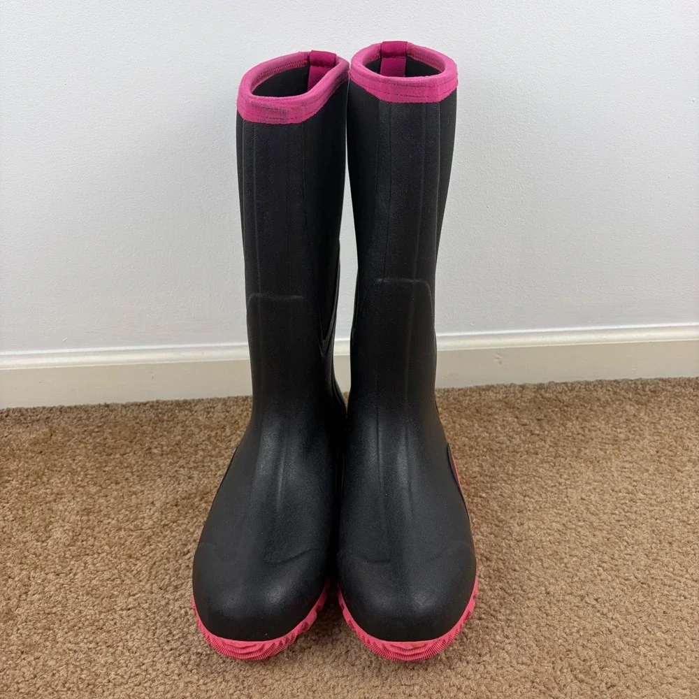 TideWe Womens Black Pink Waterproof Rubber Neoprene Rain Muck Boots Size‎ 11